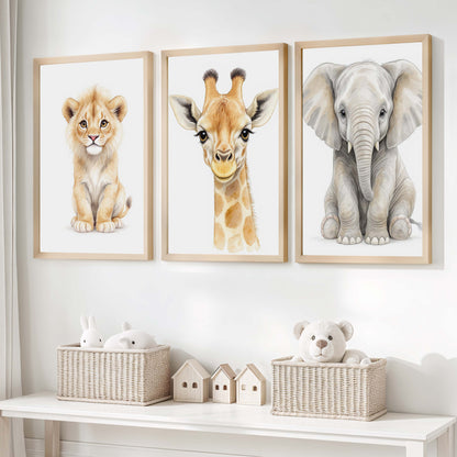 Safari Animal Nursery Room Wall Decor – Set of 3 Prints