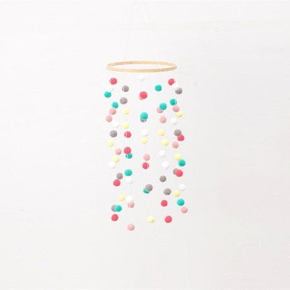 Wooden Ring With Felt Balls Wind Chimes Newborn Baby Bed Bell Pendant Kids Room Decoration Wooden Wind Chime Bed Bell Nursery Mobile Crib Bed Bell Wall Hanging Ornament