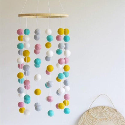 Wooden Ring With Felt Balls Wind Chimes Newborn Baby Bed Bell Pendant Kids Room Decoration Wooden Wind Chime Bed Bell Nursery Mobile Crib Bed Bell Wall Hanging Ornament